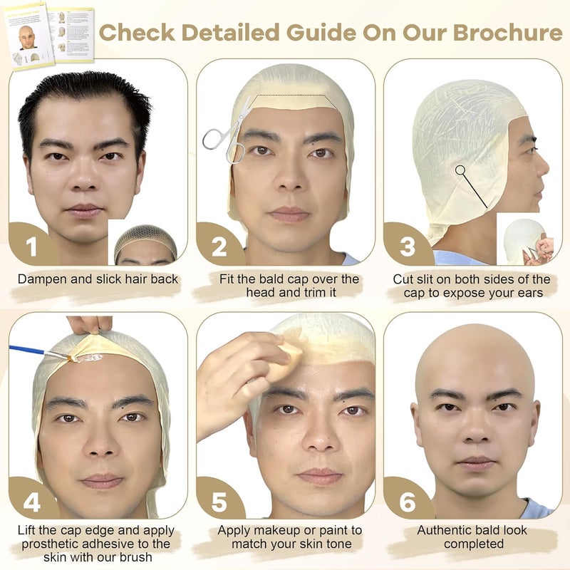MetFun 8PCS Professional Bald Cap Kit for Men Women Halloween Costume Makeup SFX Makeup Accessories with Prosthetic Adhesive Nude Wig Cap Safety Scissors Painting Brush Perfect for Cosplay Dress-Up & Theatre - Image 5